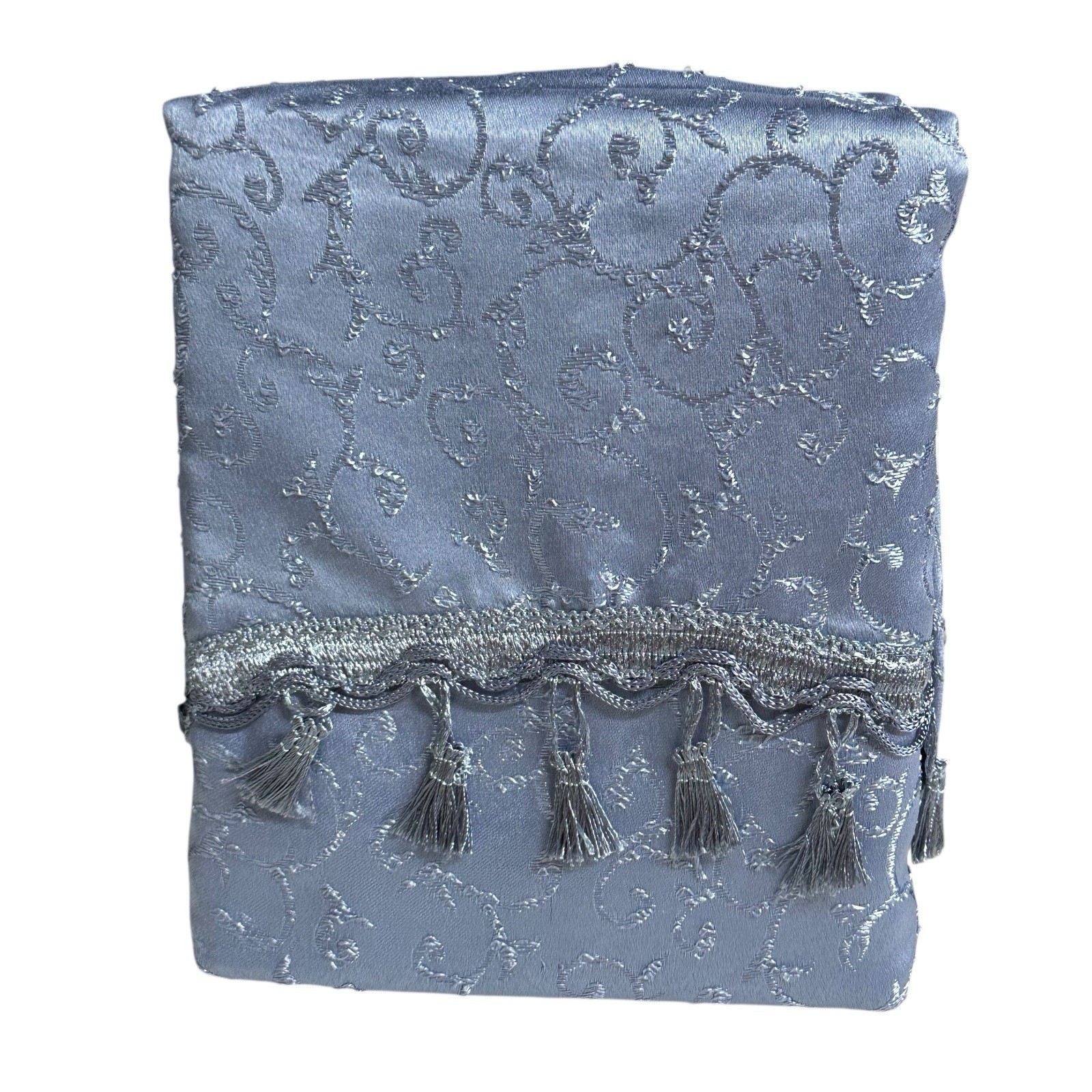 6 Piece Window Curtain Set BELLAGIO Blue Valance Tie Backs Lace Liner Elegant A3