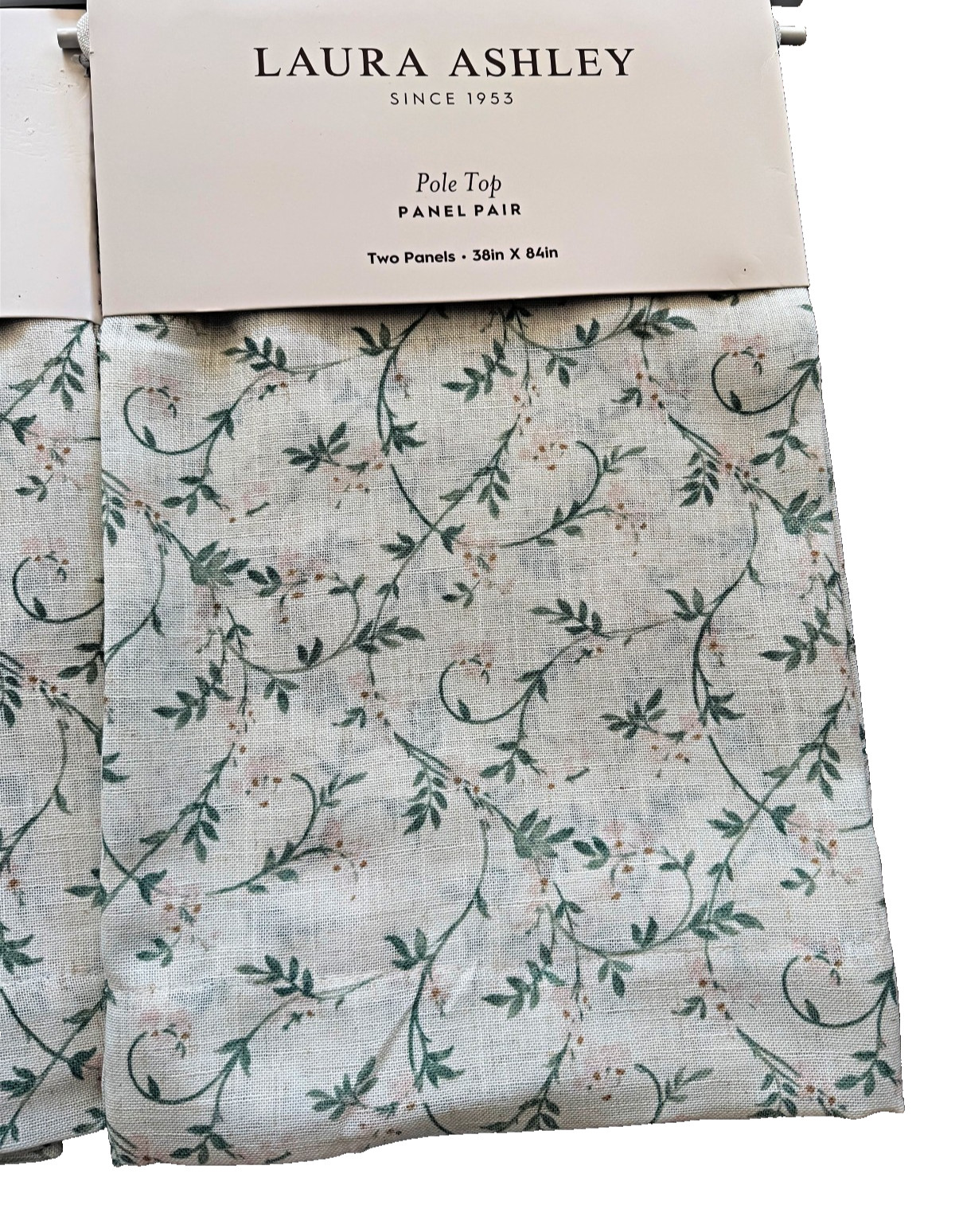 Laura Ashley Linen Blend Green Vine Floral Curtain Panels 38×84 set of 4