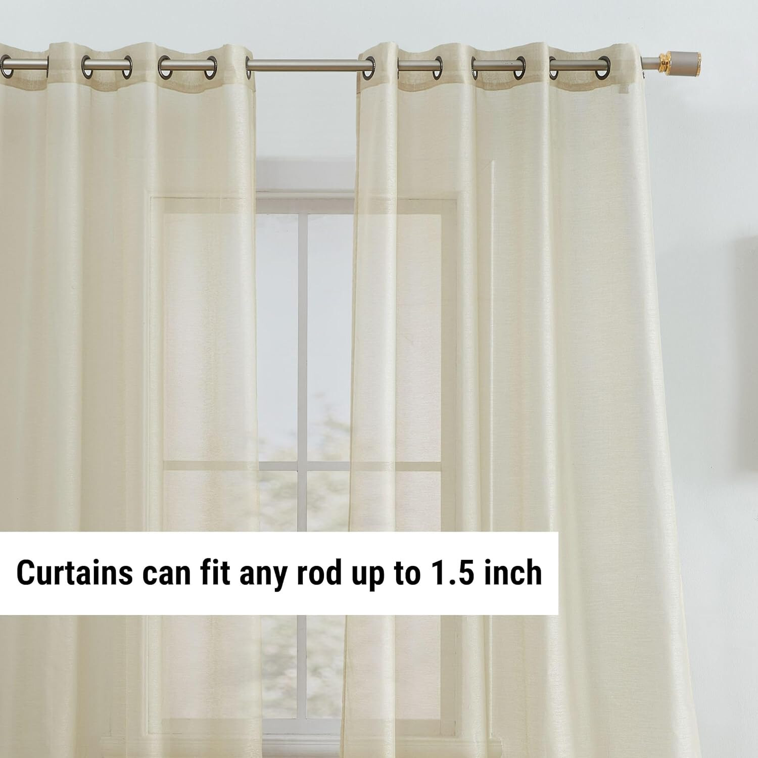 HLC.ME SEMI SHEER WINDOW CURTAIN DRAPE GROMMET PANEL PAIR, BEIGE 54″W X 84″L