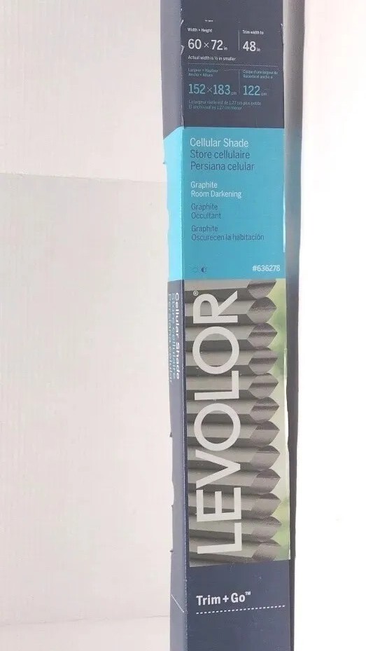 New LEVOLOR Trim+Go 60in x 72in Graphite Room Darkening Cordless Cellular Shade