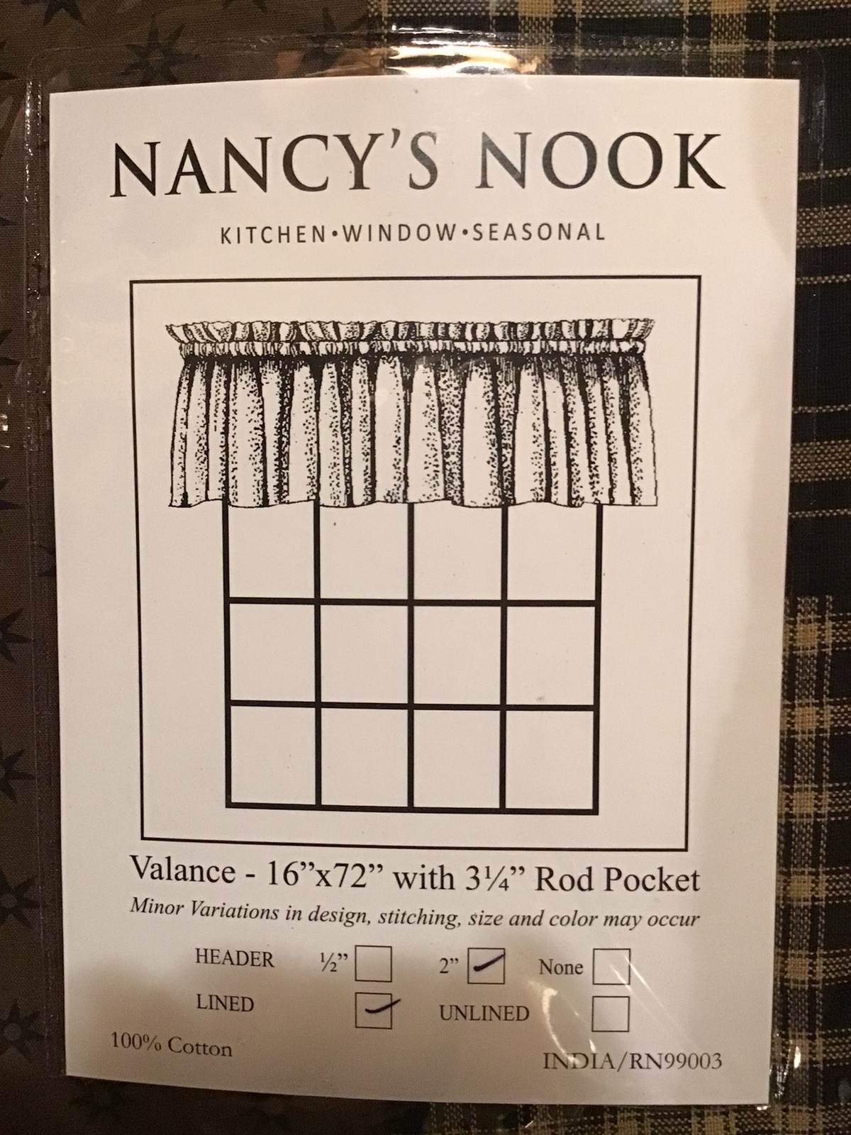 Nancy’s Nook Window Valance Plaid Patchwork Balance 16”x72” Navy Brown Lot Of 4