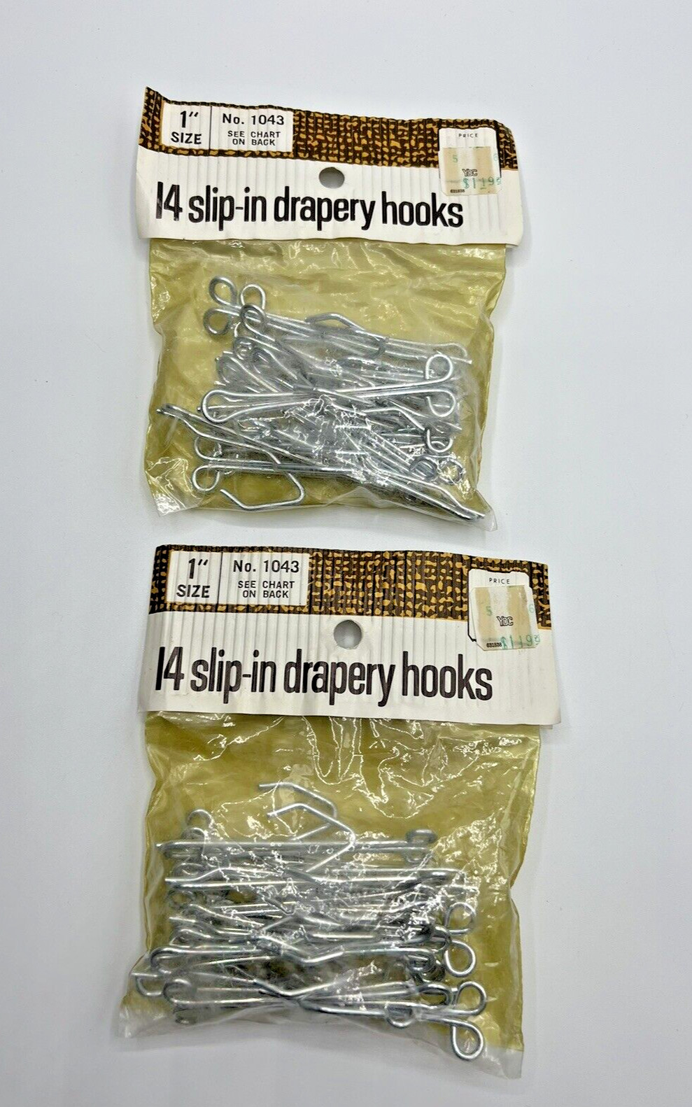 Vintage Set/2 Sealed Package 1″ Size 14 Slip-In Drapery Hooks Kenney Mfg No 1043