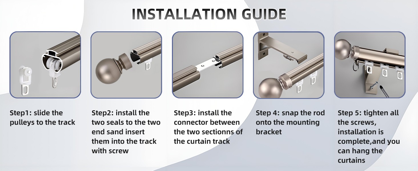Single Curtain Track for Windows, Wall Mounted Heavy Duty Curtain Rail with