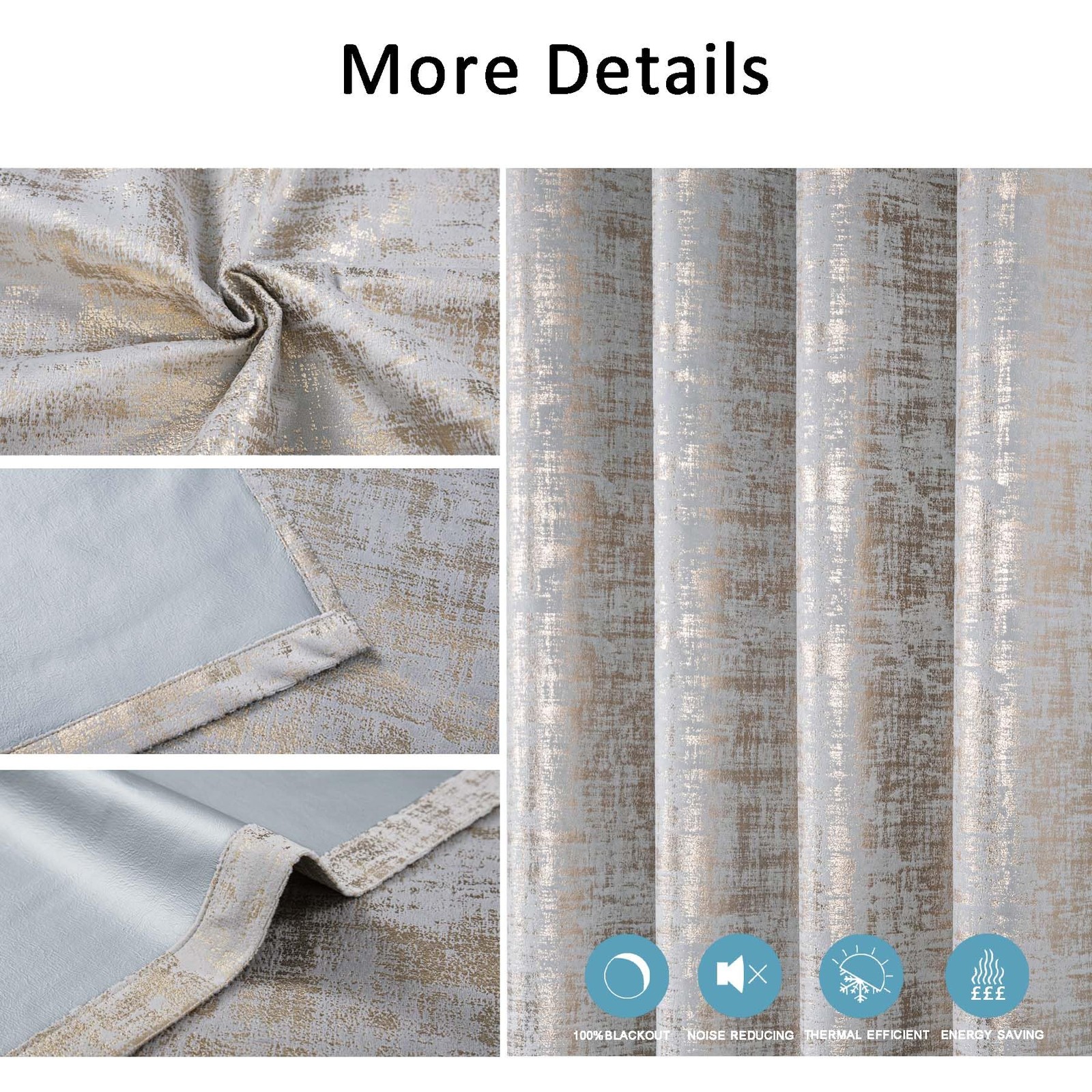 100% Blackout Without Lining Luxury Soft Velvet Curtains Gold Foil Print 52 *…