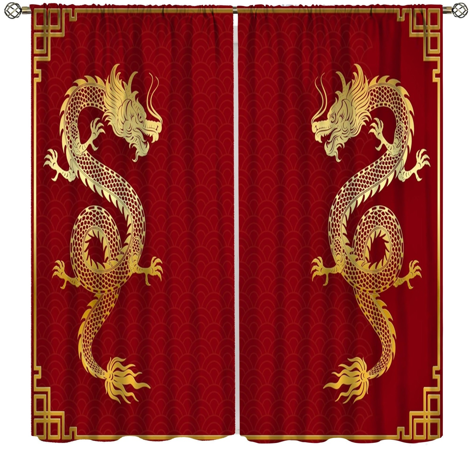 Chinese Dragon Curtains Red Gold Asian Traditional Mythical Animal Holiday De…