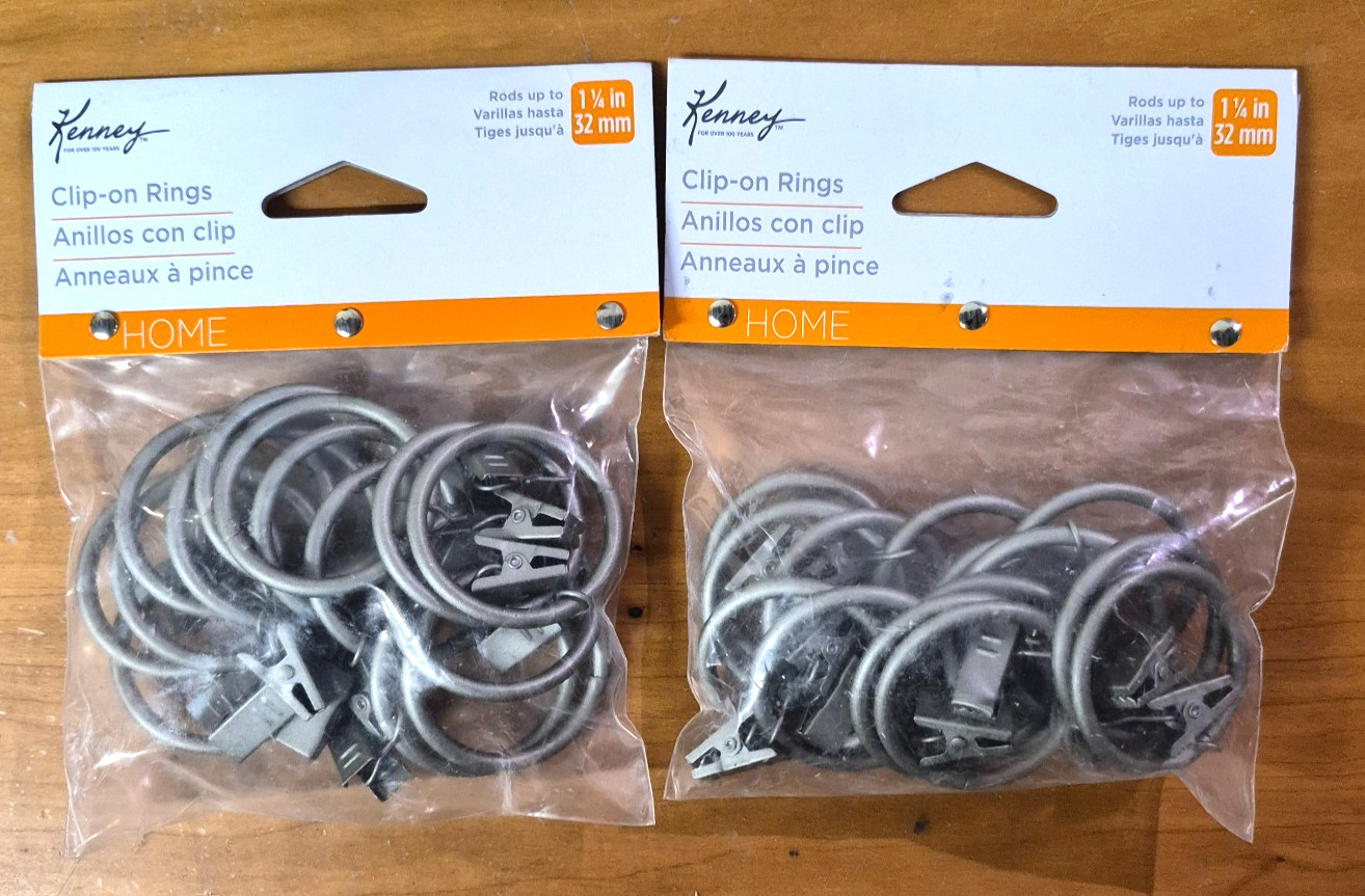 Kenney Clip On Rings Rods Metal Up To 1 1/4 in 2 PACKS – BRAND NEW