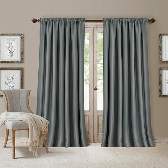 Elrene All Seasons Rod Pocket Back Tab Blue Blackout Curtain Panel 52 x 108″
