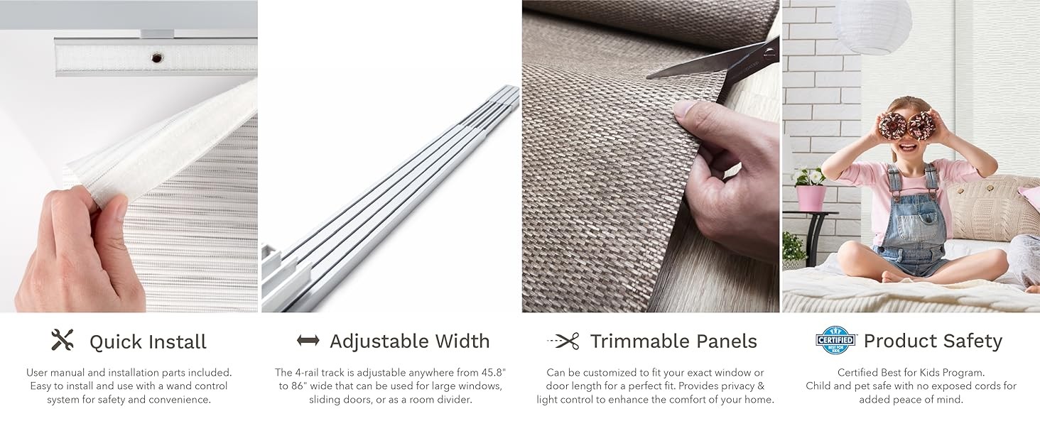 Adjustable Sliding Panel Track Blinds 45.8″- 86″ W x 96″ H, Extendable Vertical