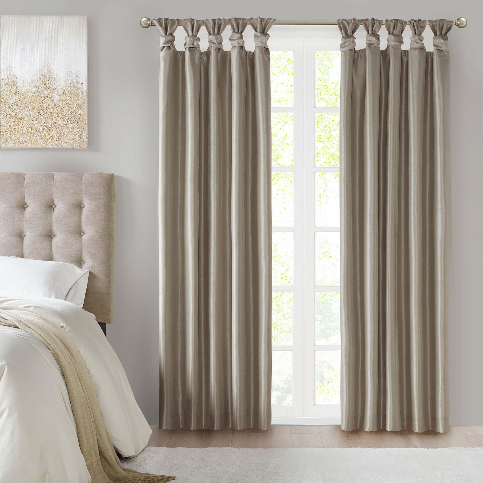 Madison Park Emilia Total Blackout Curtain 95″L x 50″W Pewter Twist Tab Top