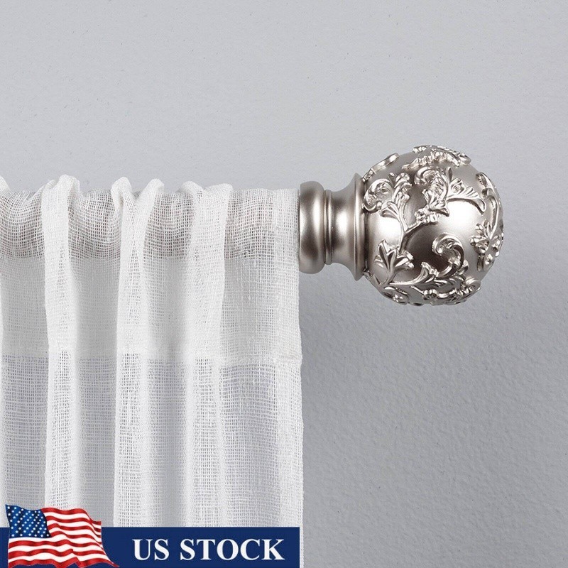 Vine Curtain Rod Set Adjustable Iron Rod W/ Floral Finial Heavy Duty 66-120 Inch