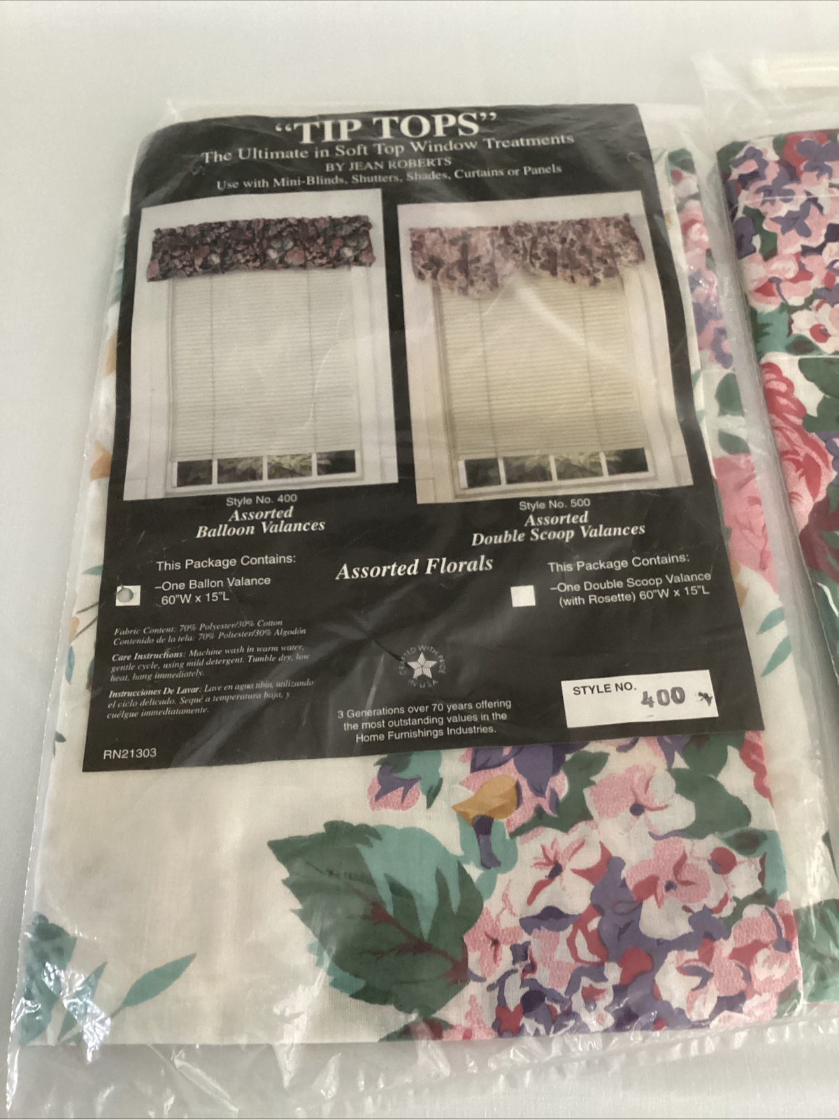 Two (2) Floral Balloon Valances 60” x 15” Tip Tops by Jean Roberts