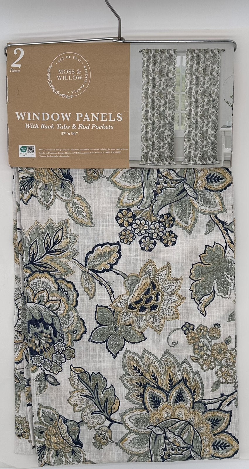 Moss and Willow Back Tab Rod Pocket Floral Panels Drapes Curtains (2) ~ 37 x 96