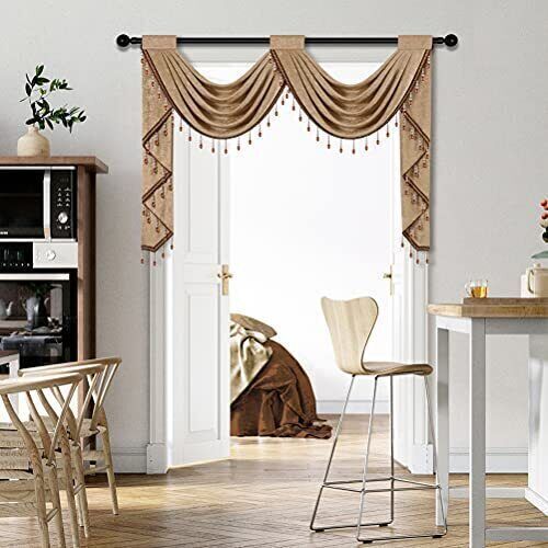 ELKCA Coffee Chenille Waterfall Valance Set – 2 Sw