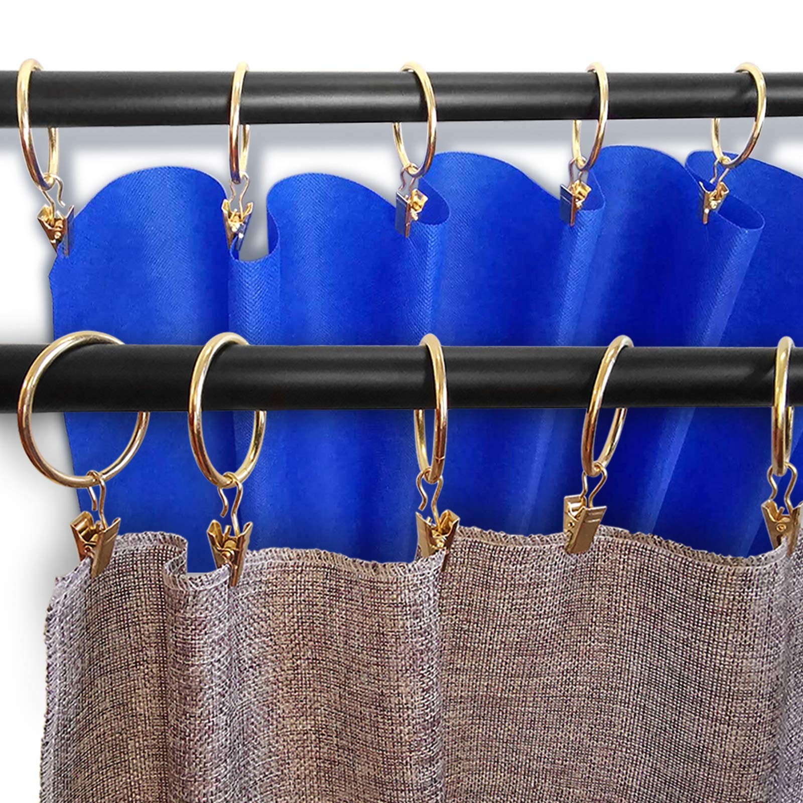 40 Pack Curtain Rings w/ Clips 1.5in Metal Drapery Hooks Gold