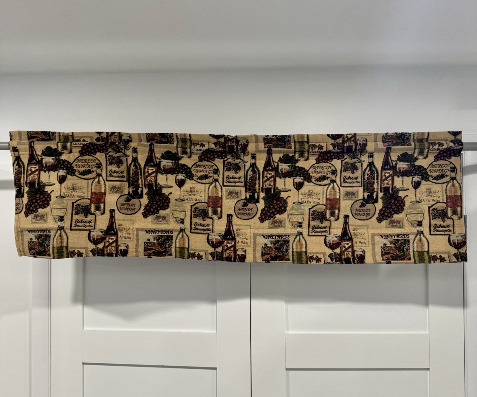 Tapestry Valance Rod Pocket Window Valance multi color Wine & Grapes set of 2