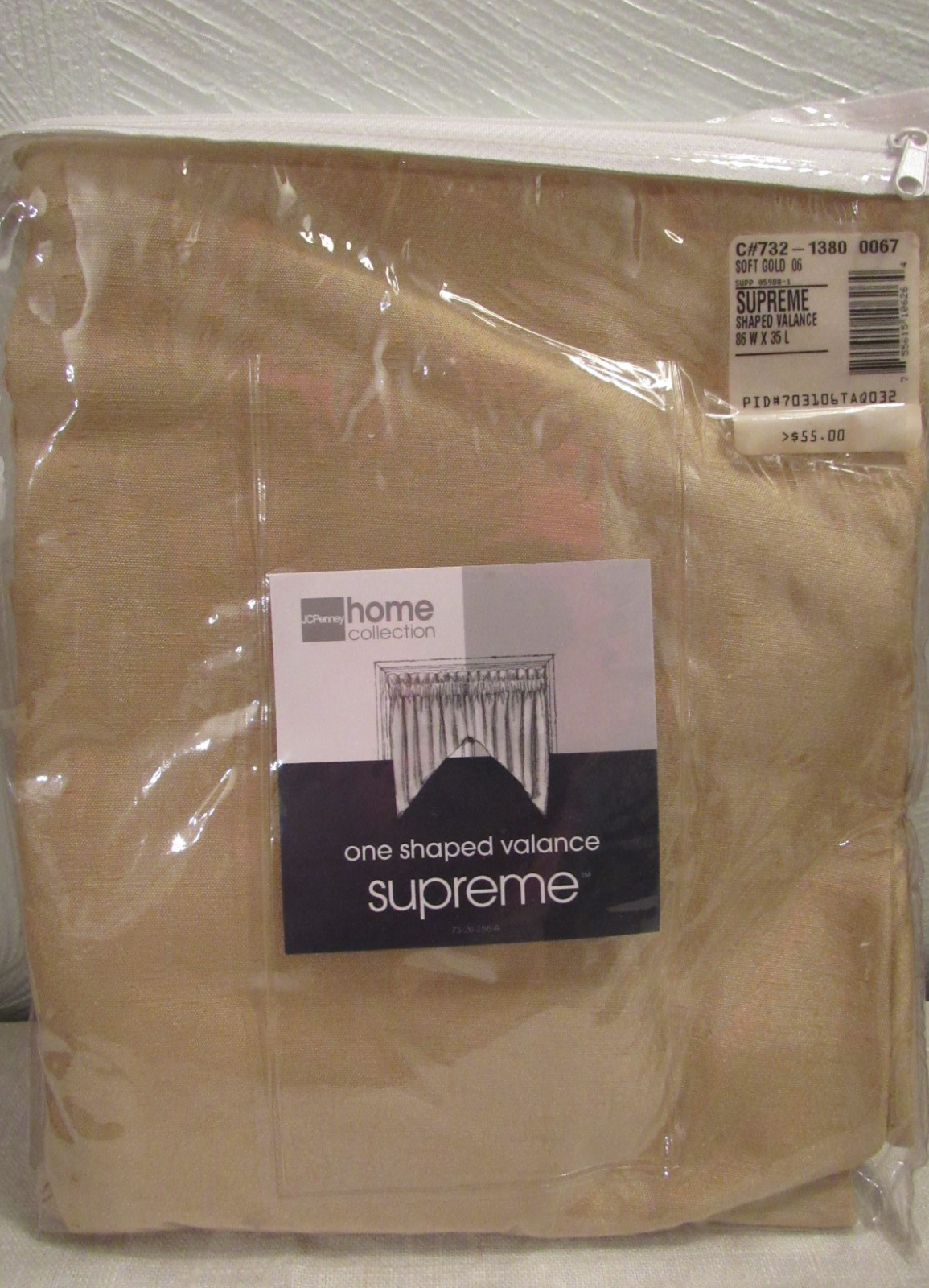 JC Penney home collection one shaped valence W/ gimp supreme soft gold 86X35 NEW