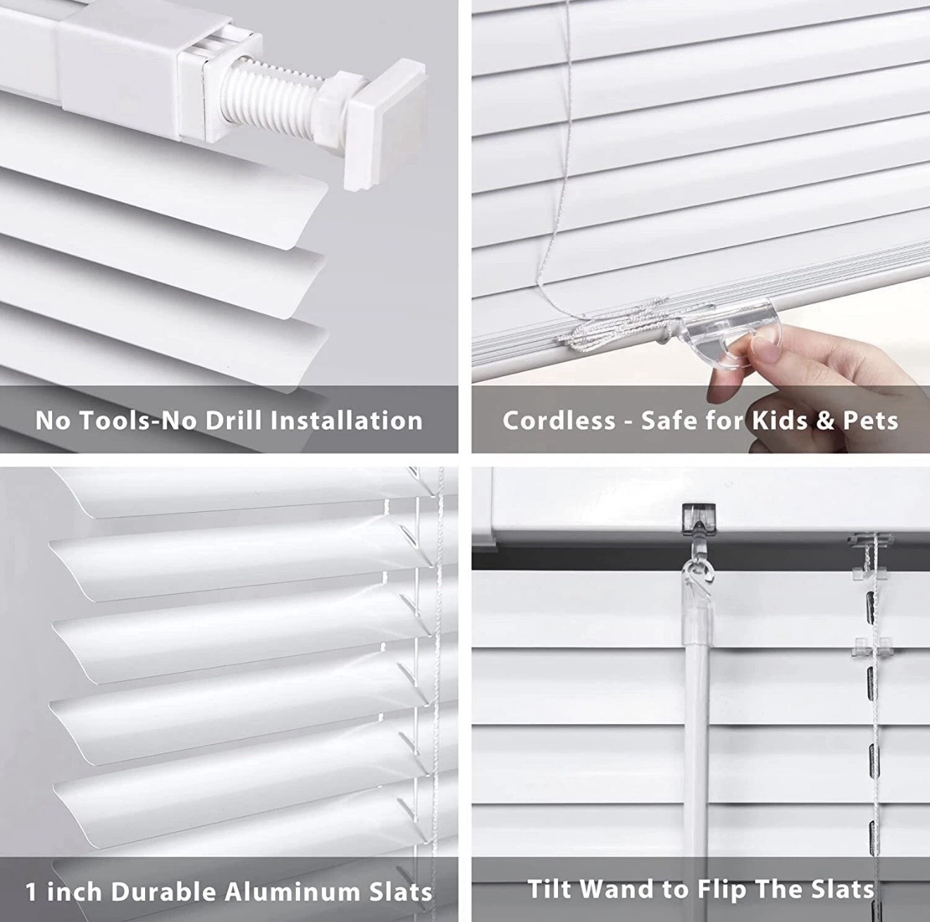 LazBlinds No Tools No Drill 1” Aluminum Mini Blind 20.5” W x 64” H Pearl White