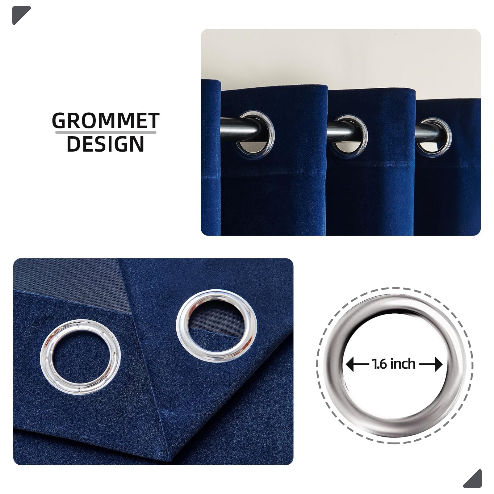 Joydeco Royal Blue Velvet Curtains 52X84 Grommet Blackout Panels Pack Of 2
