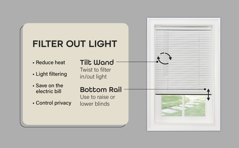 Cordless Light Filtering Mini Blind – 33 Inch Width, 72 Inch Length, 1″ Slat