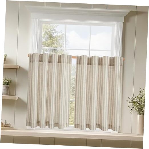 Linen Kitchen Striped Tier 38″W x 54″L (Pack of 2) Rod Pocket Striped Taupe