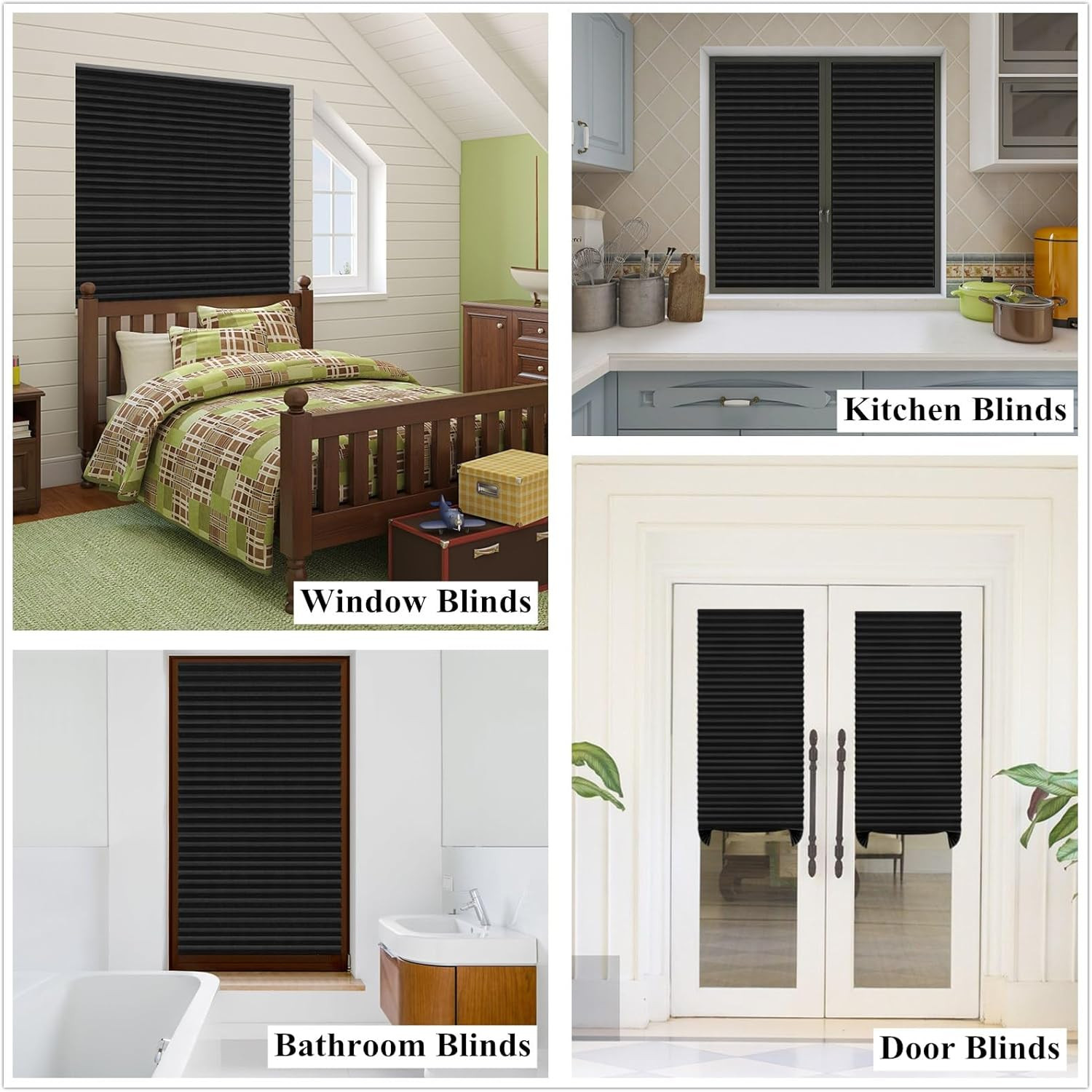 Black Blinds for Window, Cordless Window Blinds No Drill Blinds Blackout Mini Bl