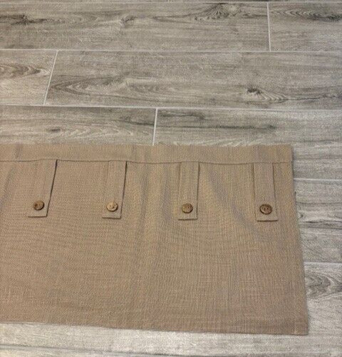Custom Tab Top Lined Tan Valance with Buttons 108.75 in x 17 in