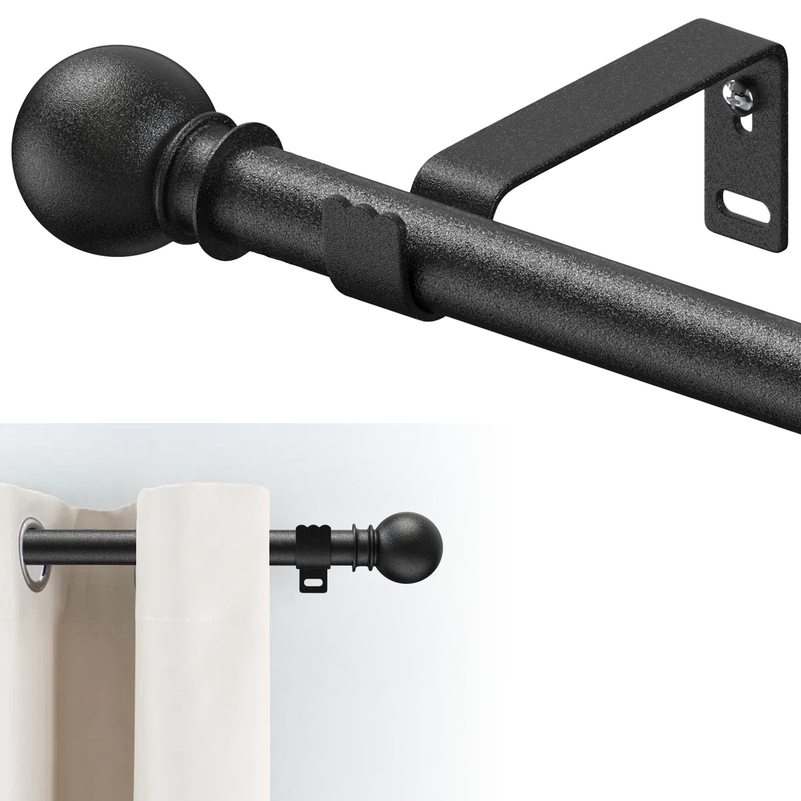 Black 5/8 Blackout Curtain Rod, 28-145 Inch Adjustable, Small Diameter
