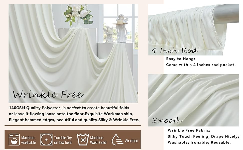 20ftx40ft Ivory Ceiling Curtain for Wedding Parties – 4 Panels Wrinkle-40 FT