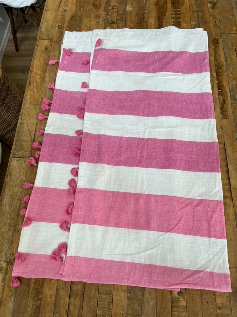 2 GAP Home Organic Cotton Pink Ombre Striped Window Curtain Panels 48×95″