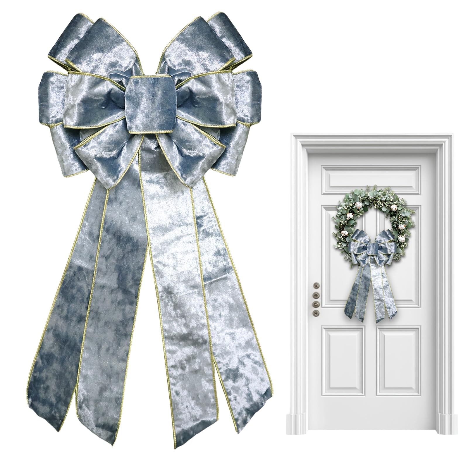 Christmas Wreath Bows Front Door Haze Blue Velvet Ribbon Bowknot Accessories