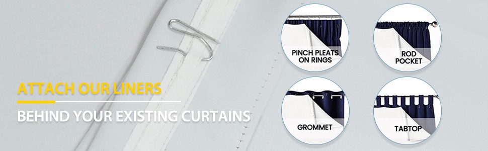 White Blackout Curtain Liners for Window – Noise Reducing Light Blocking Liner