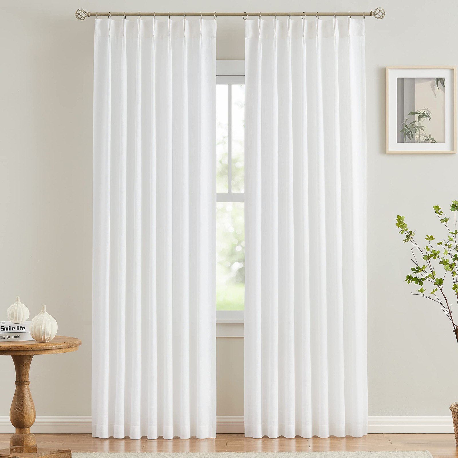 White Pinch Pleated Semi Sheer Curtains Textured Light Filtering Window Curta…