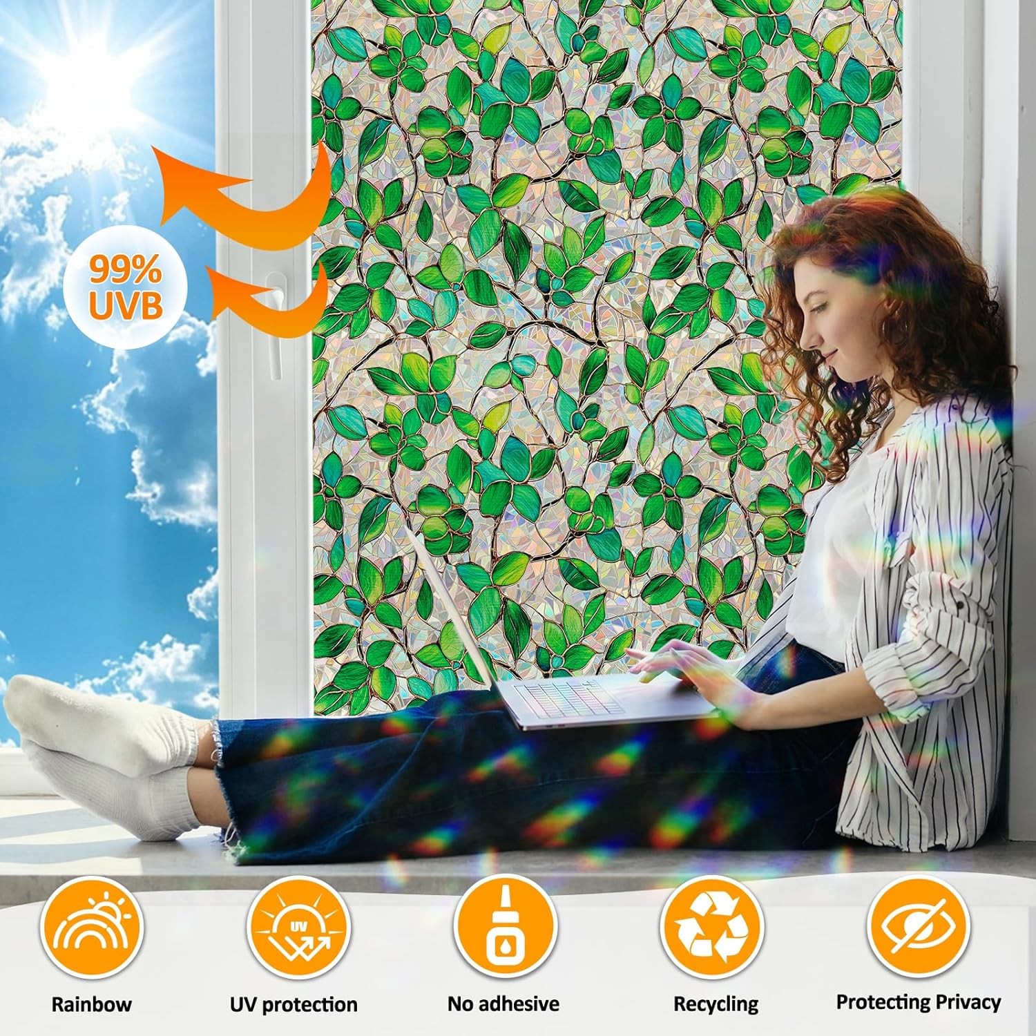 Window Privacy Film W/ Installation Tools Home Decorative Colored Glass Window