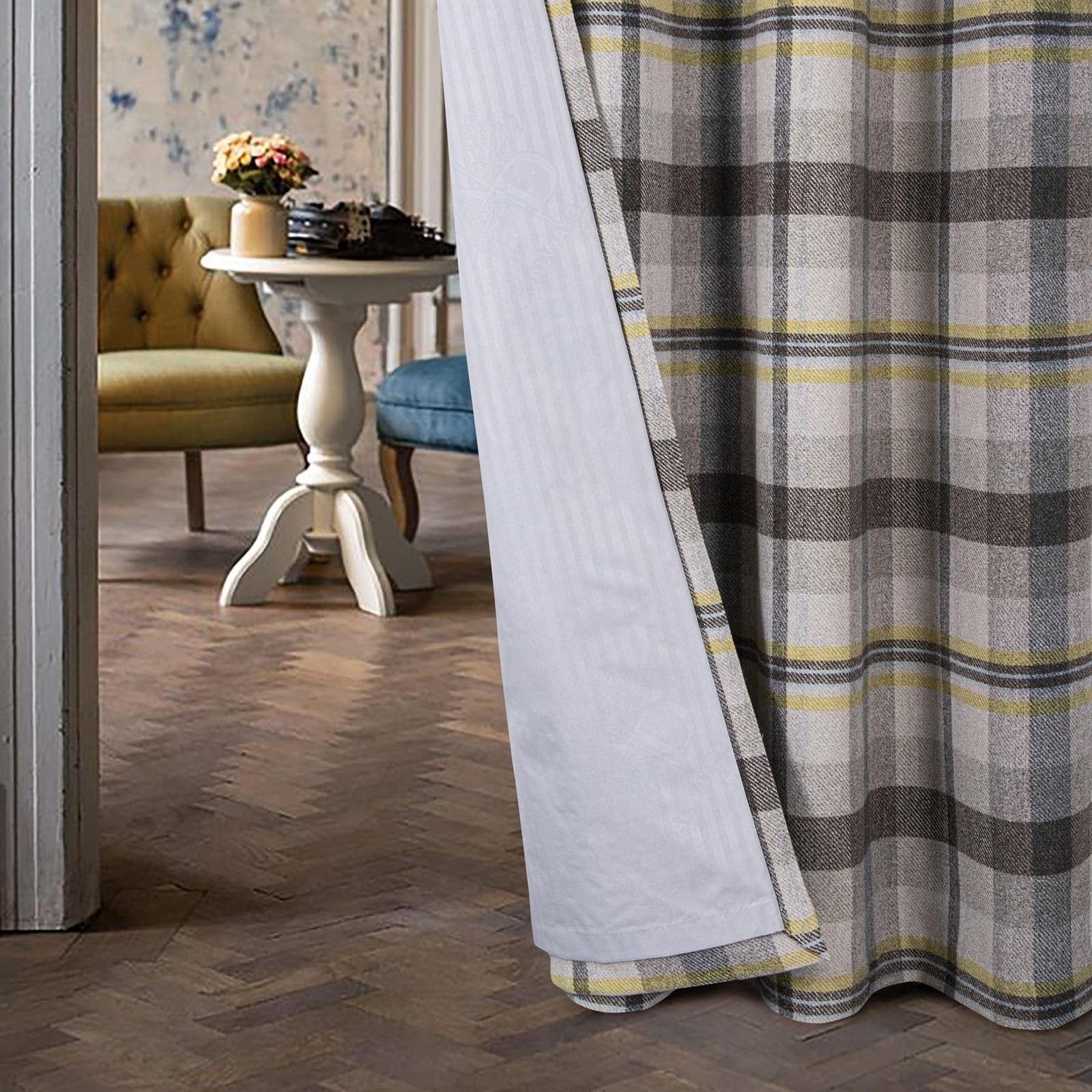 always4u Woolen Check Curtains 100% Blackout Highland Tartan Curtain Living