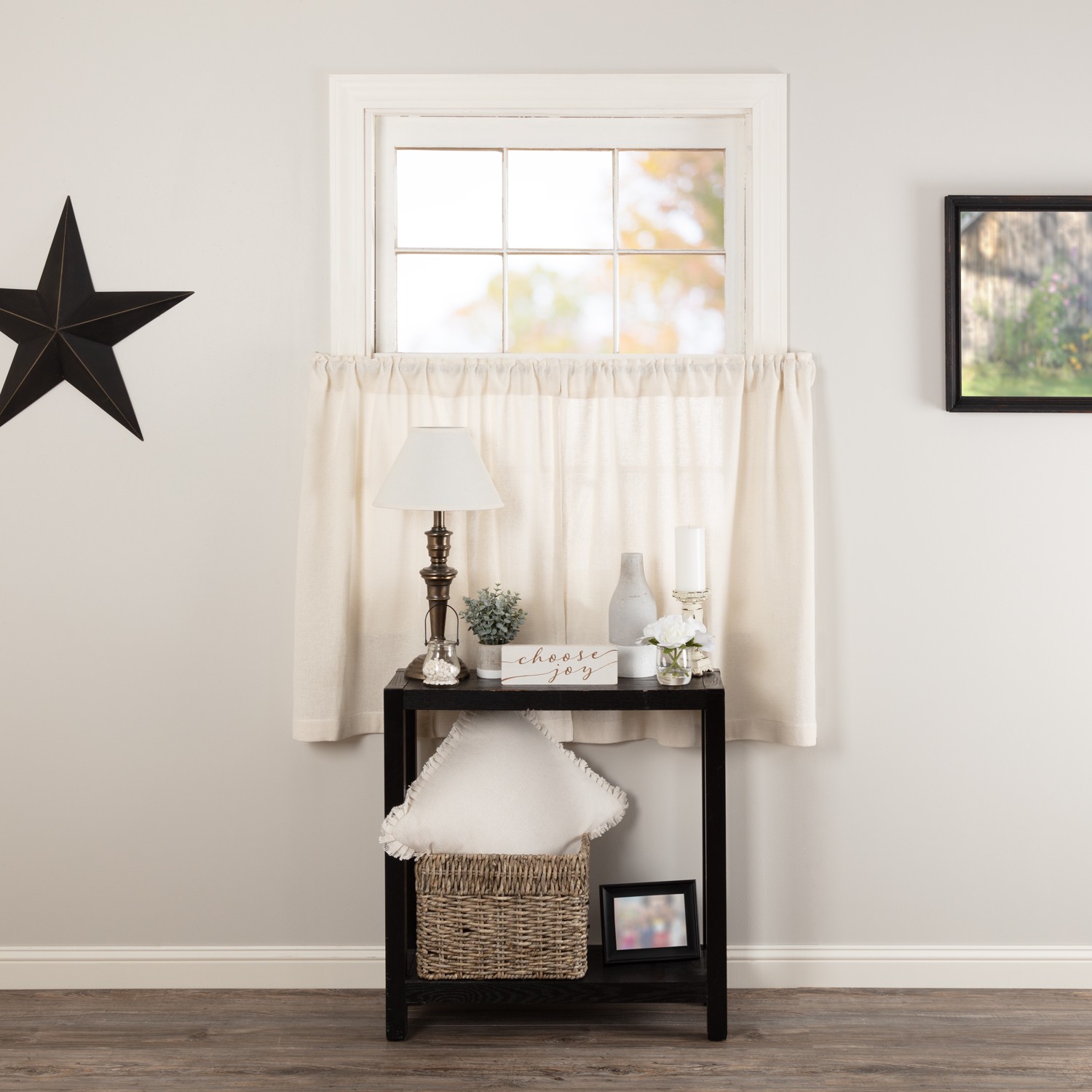VHC Brands Burlap Farmhouse Antique White Tier Set of 2 Curtains 36×36″