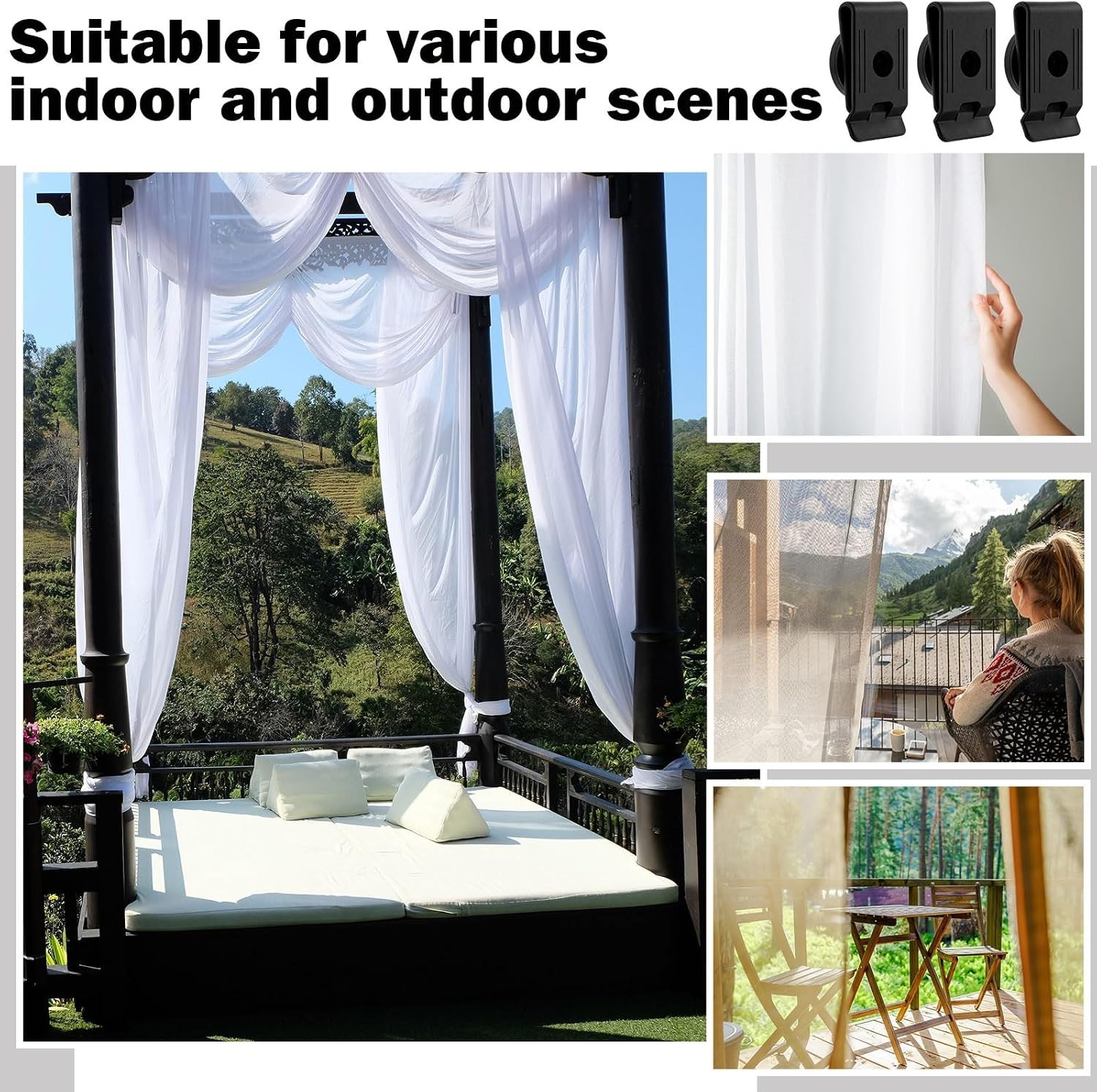 Magnetic Curtain Closures 6 Count Black Waterproof Fabric for Outdoor Use