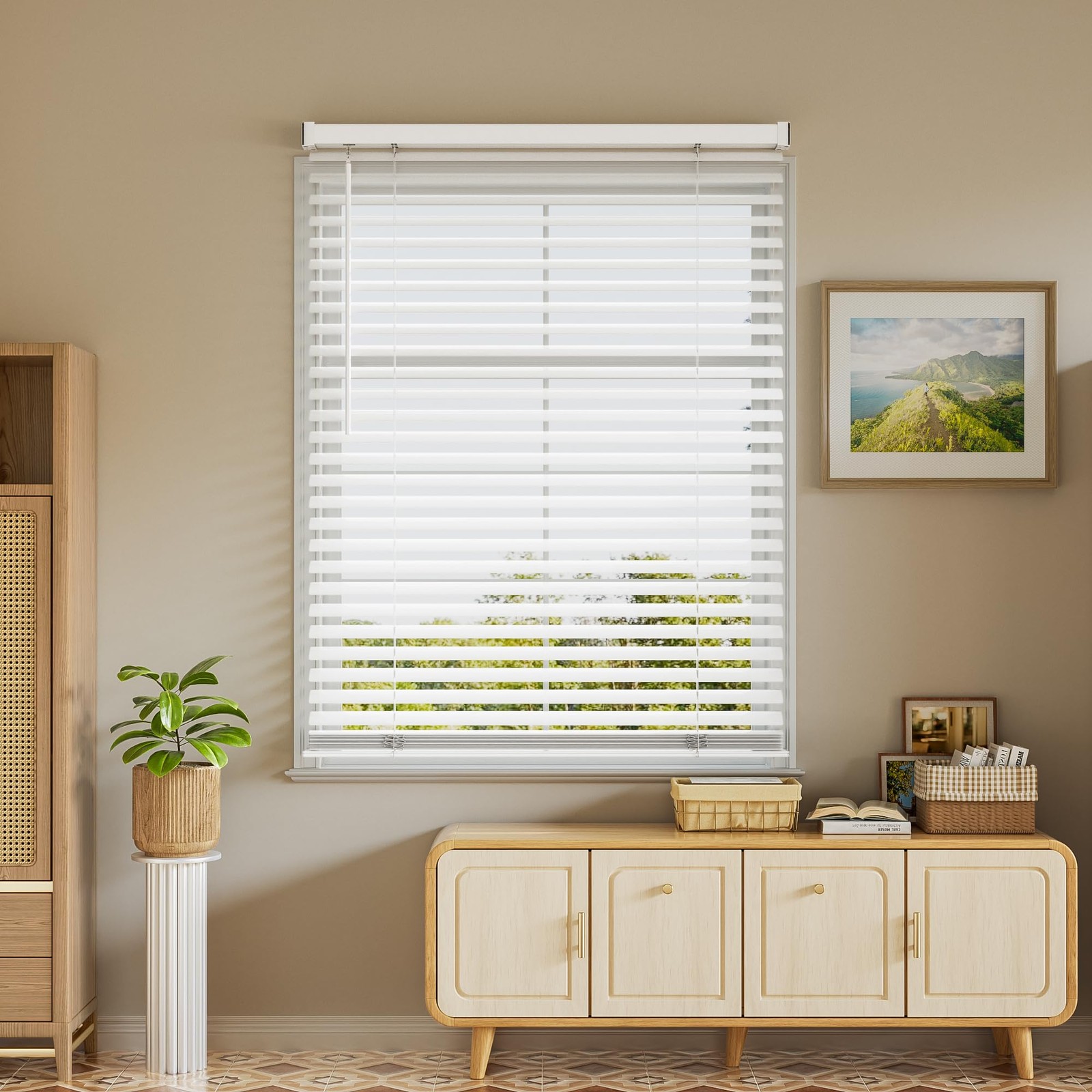 Window Blinds, 2” Cordless Blind for Indoor Windows, 35″ W X 64″ H Mini Blin…