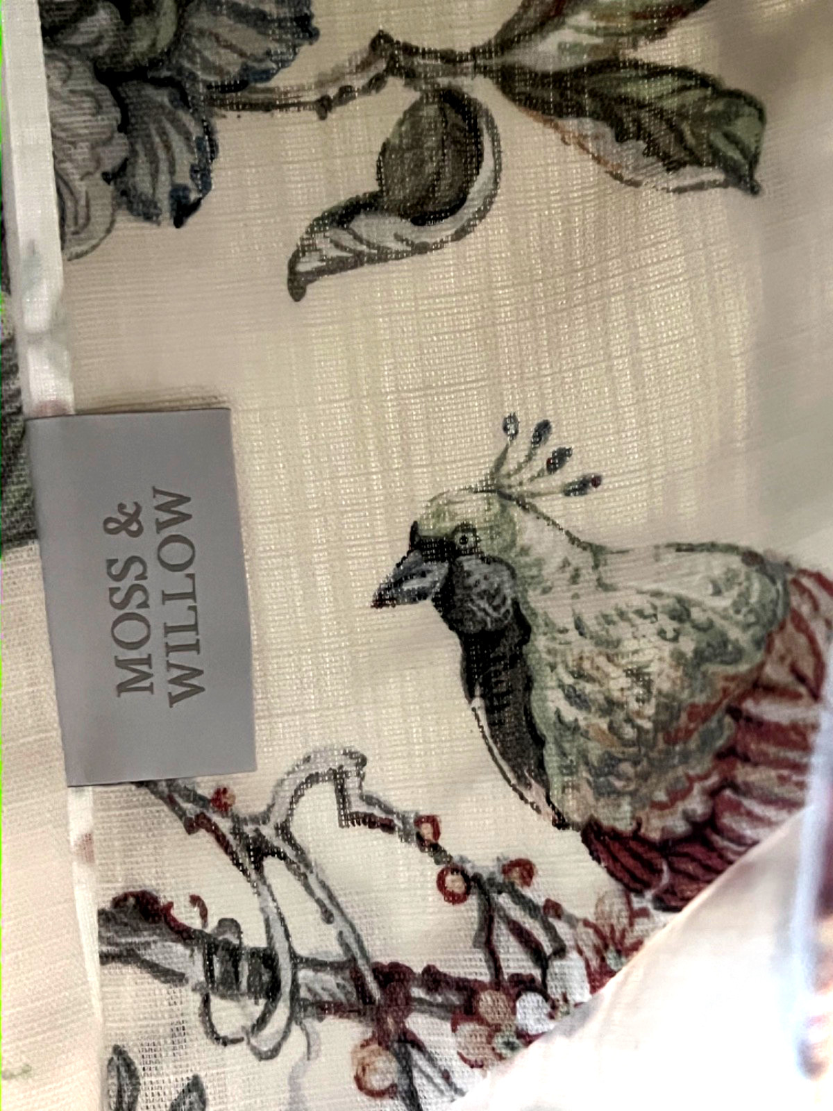 NWT! MOSS & WILLOW Window Valance Garden Floral BIRDS Botanical Lined 54″ x 18″