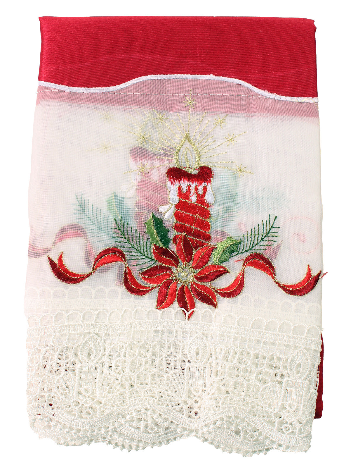 3-Piece Decorative Christmas Embroidered Holiday Candle macrame Kitchen Curtain