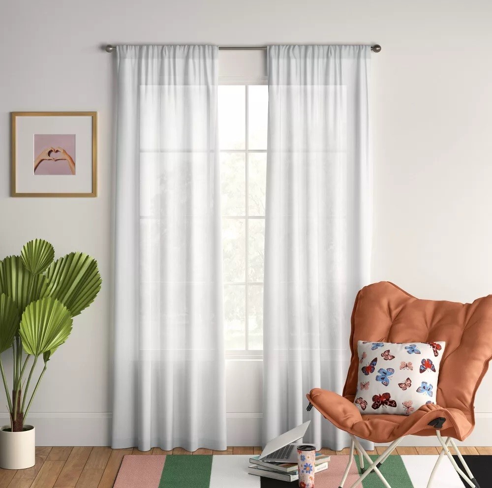 Room Essentials Sheer White Rod Pocket Hang Single Curtain Panel 60″ x 84″