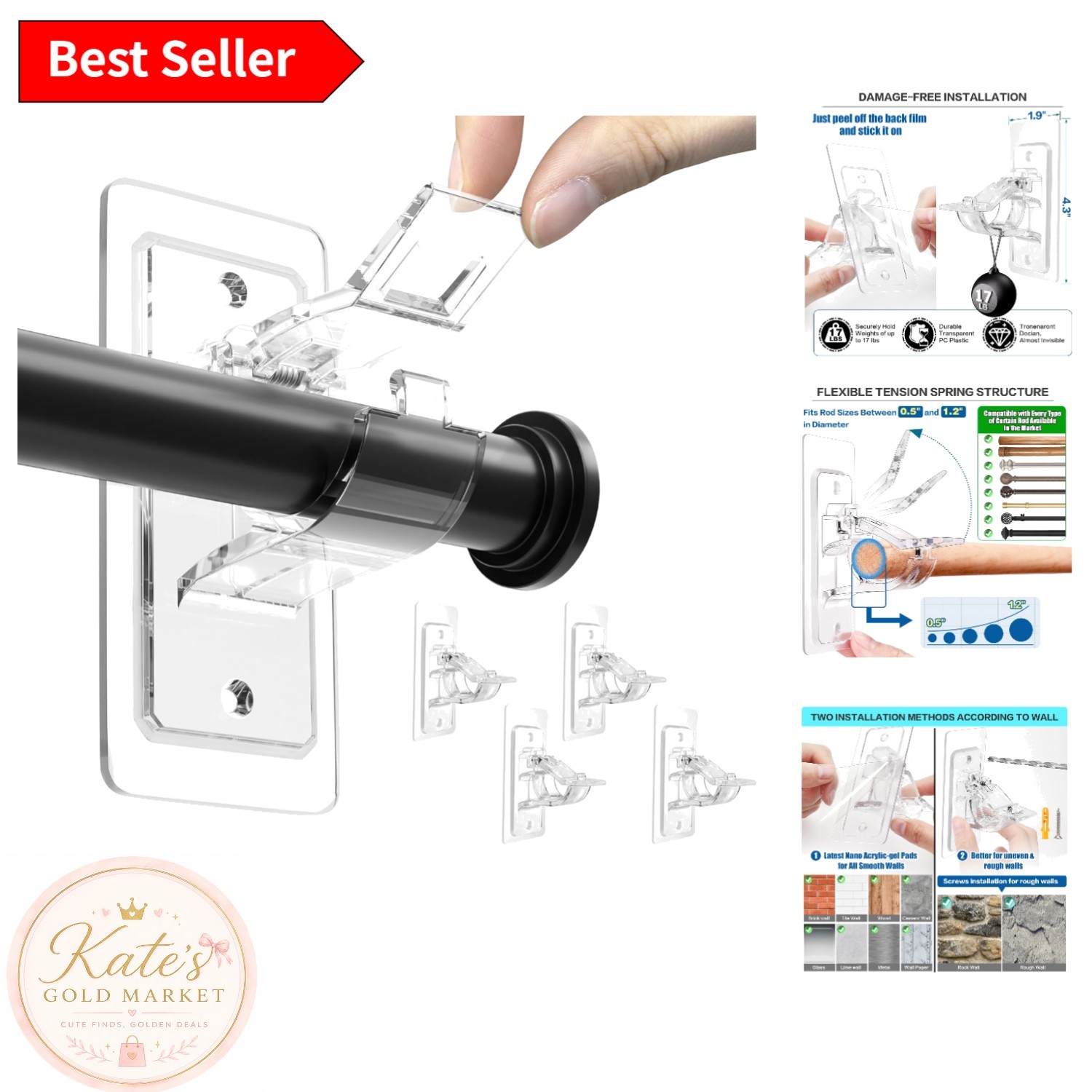 Transparent No Drill Curtain Rod Hooks – Multi-Functional & Seamlessly Stylish