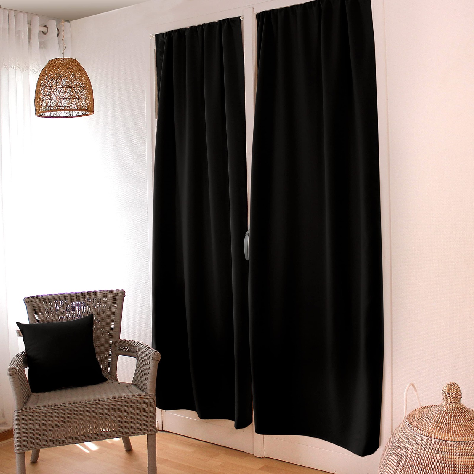 ED Blackout Curtain, Curtain Pole, Black, 90 x 210 cm, 100% Polyester…