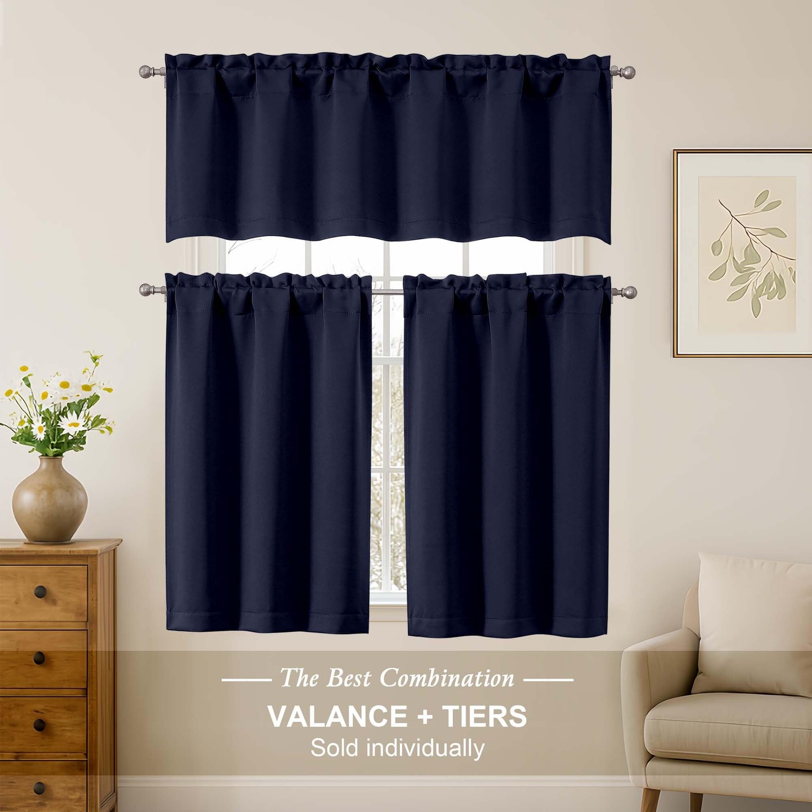 Navy Blue Blackout Curtains for Small Window Treatment, Light Blocking Short …