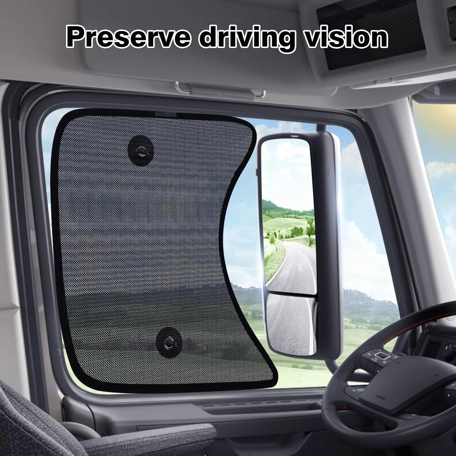 Semi Truck Side Window Shades–23x21in Mesh Sun Protection Heavy Duty 2pc