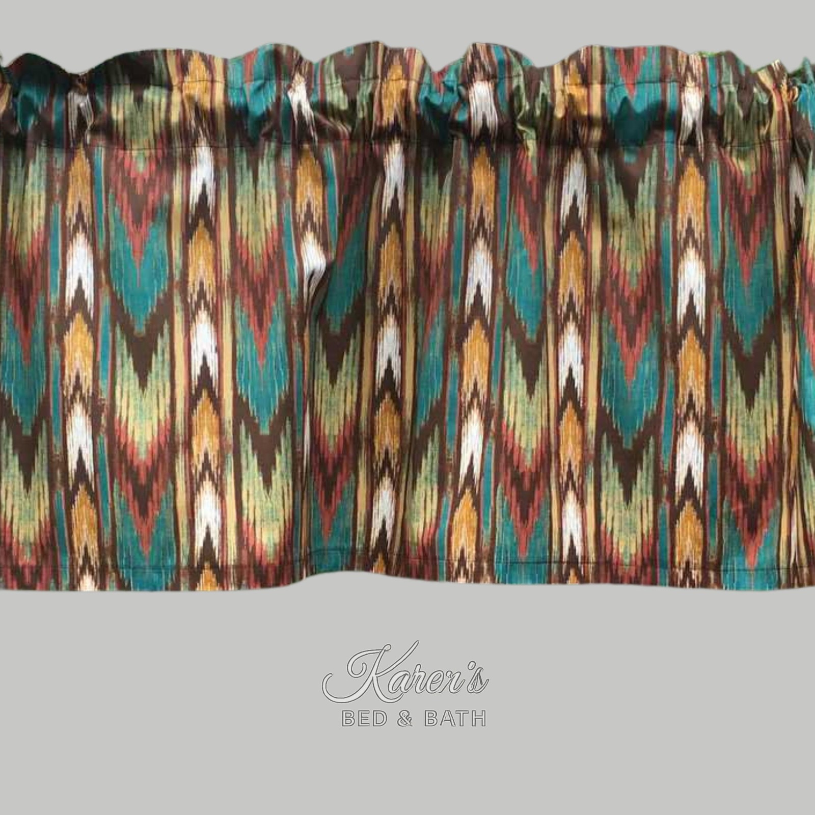 Aztec Stripe Valance – Western Tribal Arrow Print – Brown Teal Southwest Decor