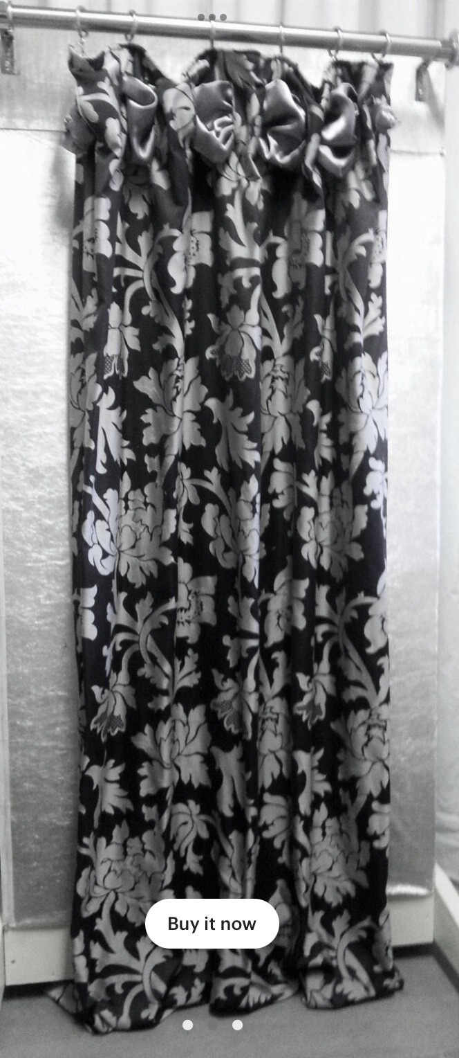 Scarf top panel. Lined. Custom made. Black and gray flowers. Gray scarf. New