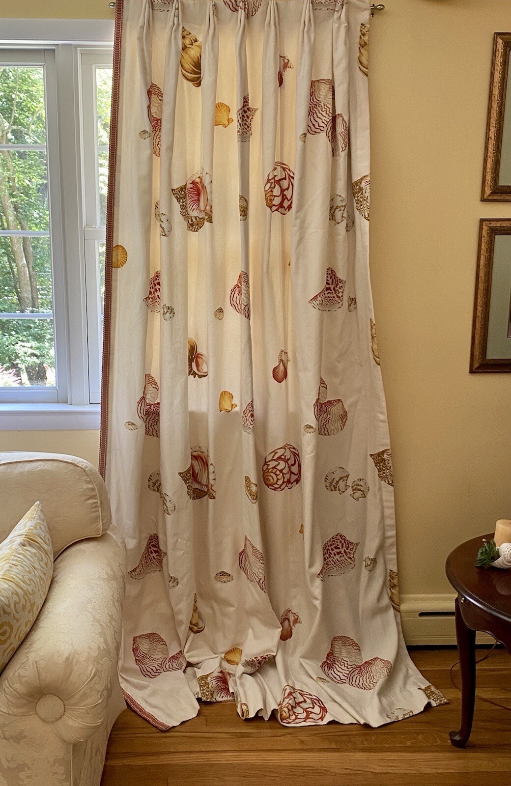 Stunning Shells Print Designer Custom Interlined Pinch Pleat Curtains 98×32 Each