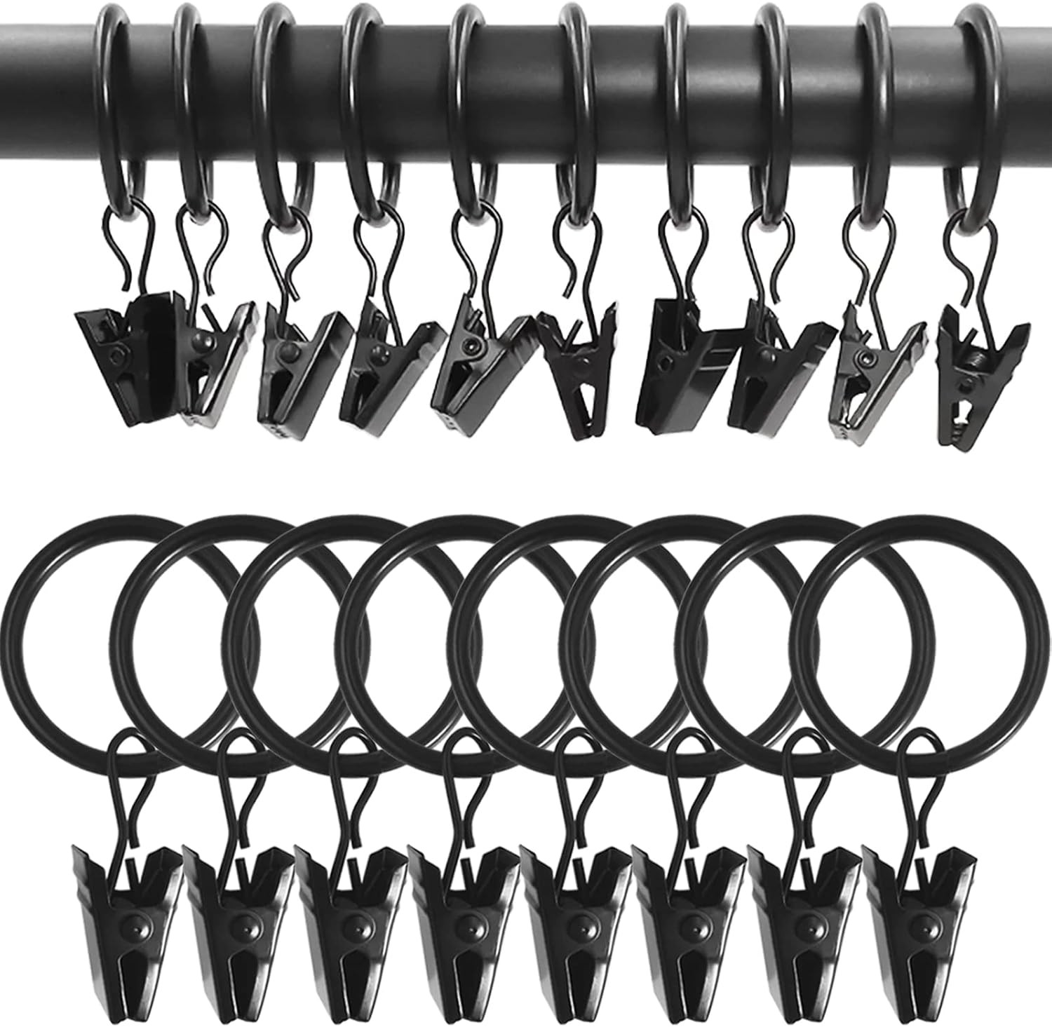 100 Pack Bronze Curtain Rings with Clips, Curtain Hooks Hangers Clip Rings for H