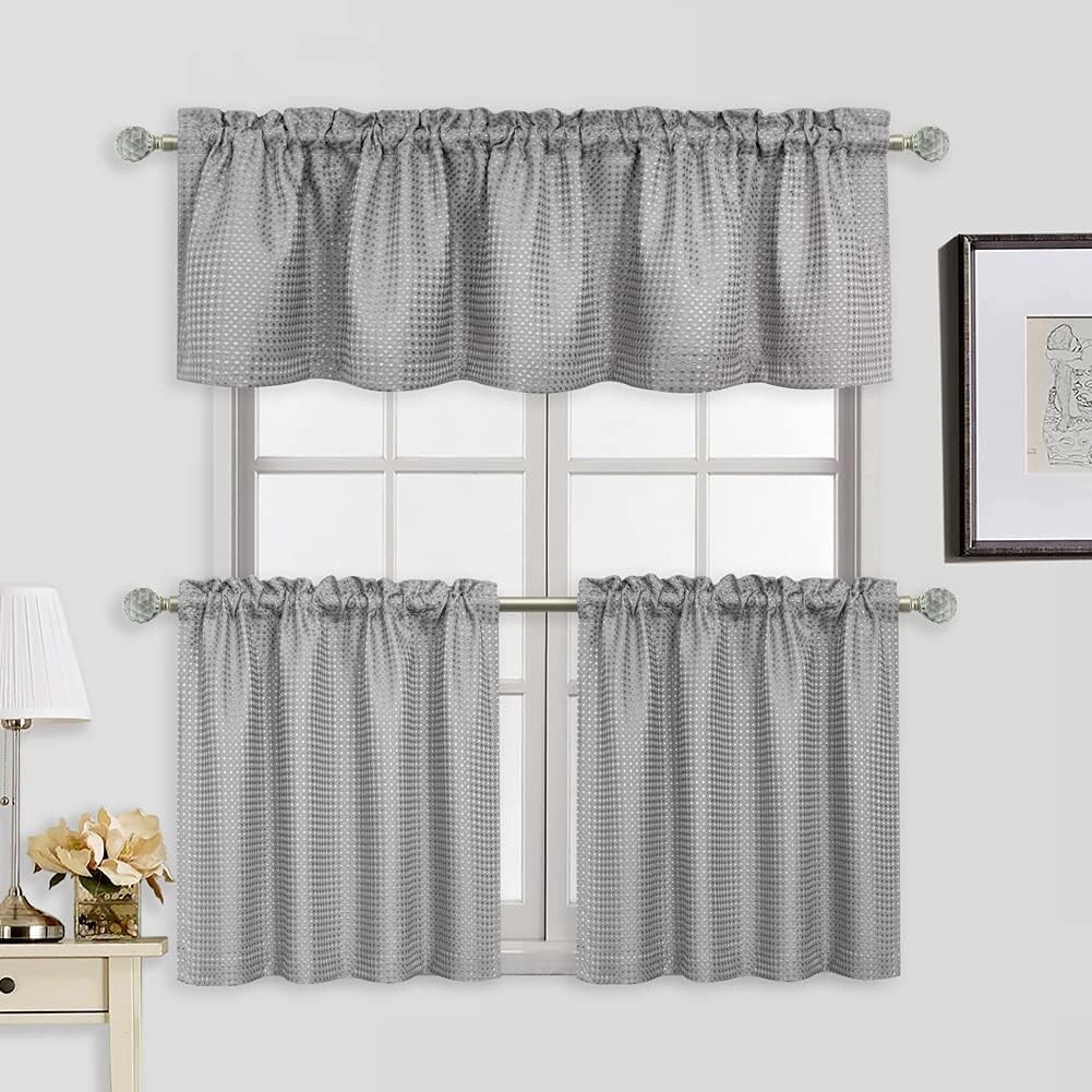 Grey Cafe Kitchen Curtains 24 inch Length Sets for Bathroom 2 Panels, W60 x L16