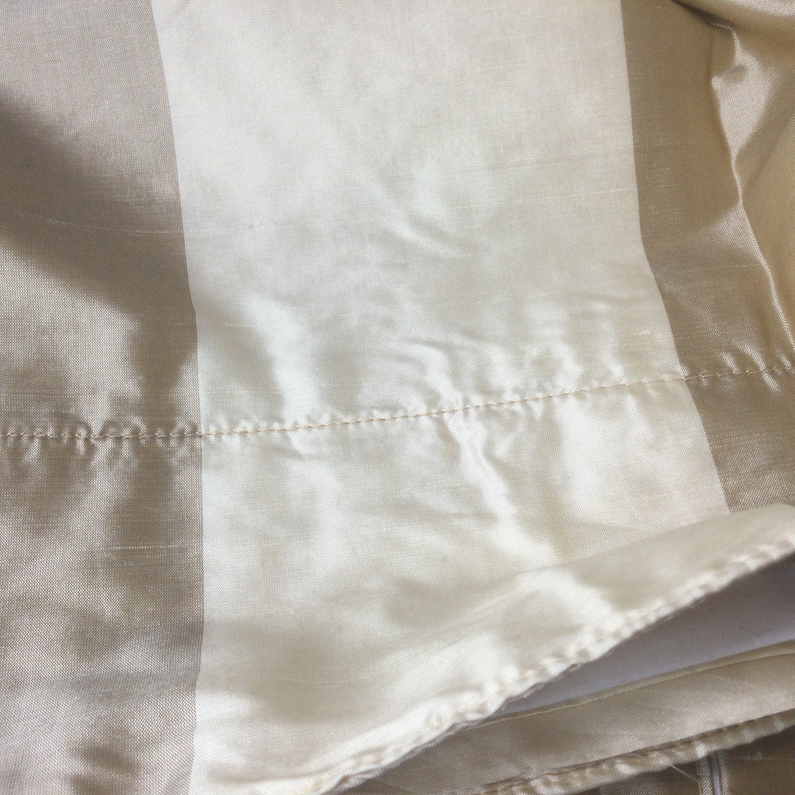 100% Silk 2 Window Curtains Drapes 94″ x 42″ Each Beige Cream Stripes READ
